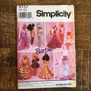 Vintage Simplicity 8157 Barbie Doll Clothes Pattern Evening Wedding Dress UNCUT